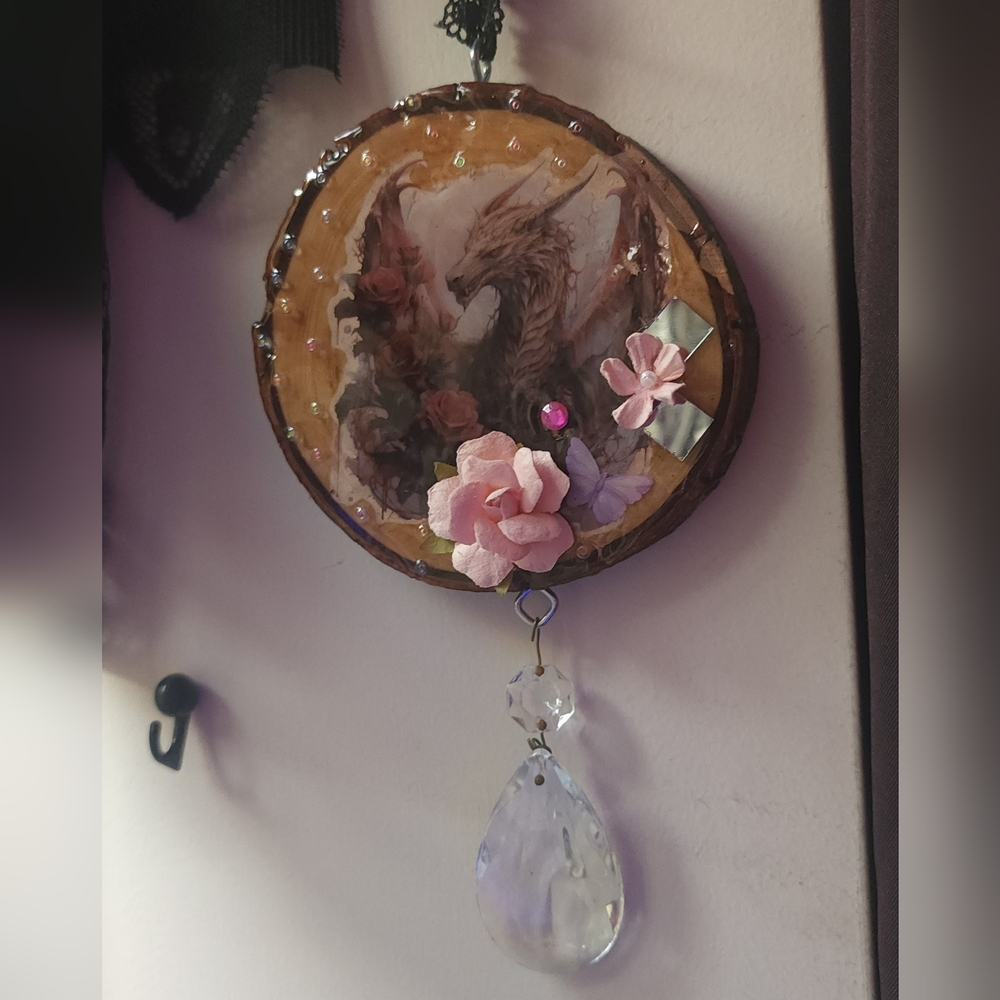 Dragon Wall Decor with Pink Floral Accents